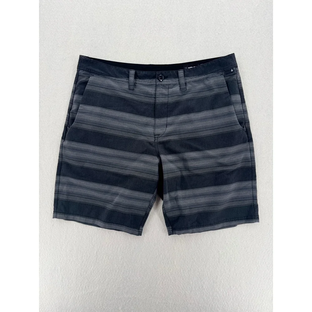 Volcom Mens Frickin Cross Shed Hybrid Board Shorts Size 38 Grey Black Striped